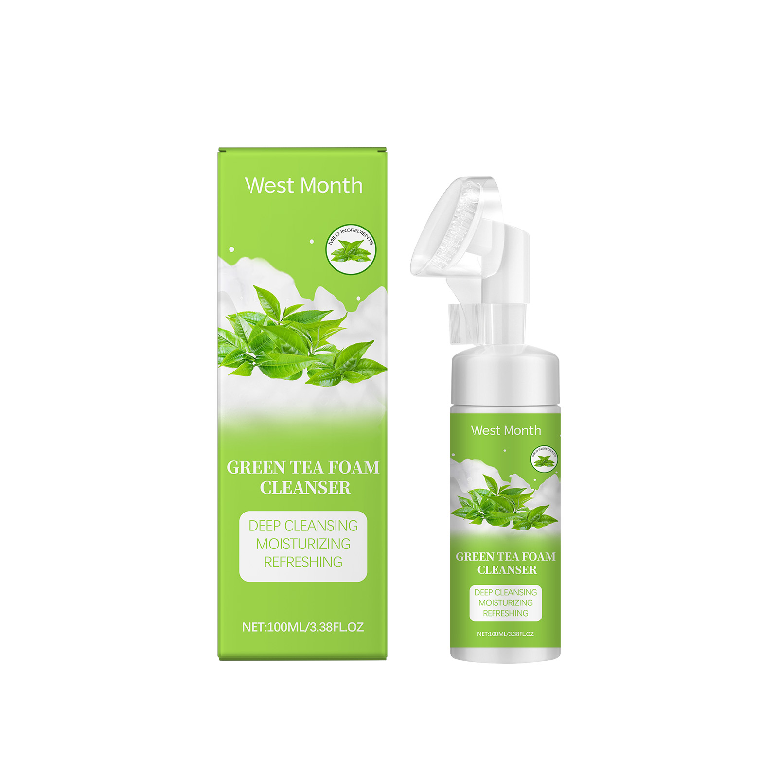 West Month Green Tea Foam Cleanser Gently Cleanses Facial Skin, Delicate Pores, Refreshing And Moisturizing