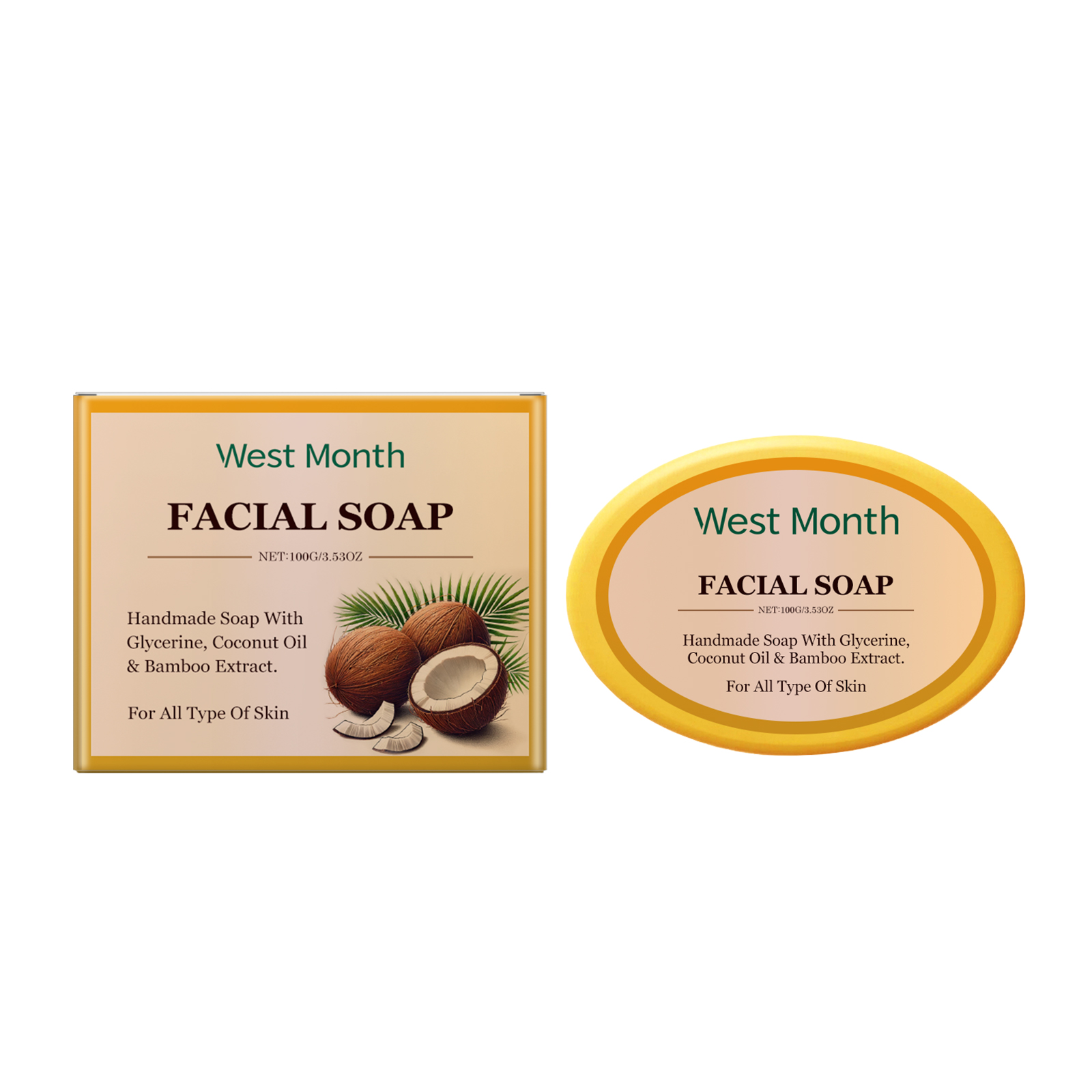 West Month Cleansing Soap, Moisturizing, Gentle, Clean, Soft, Moisturizing, Refreshing, Oil-Control Hand-Made Cleansing Soap